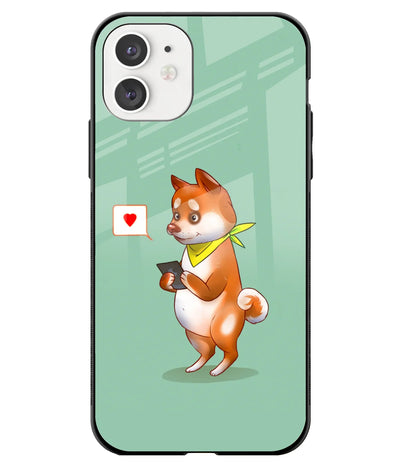 A front-on view of a glass phone case with a colorful design.