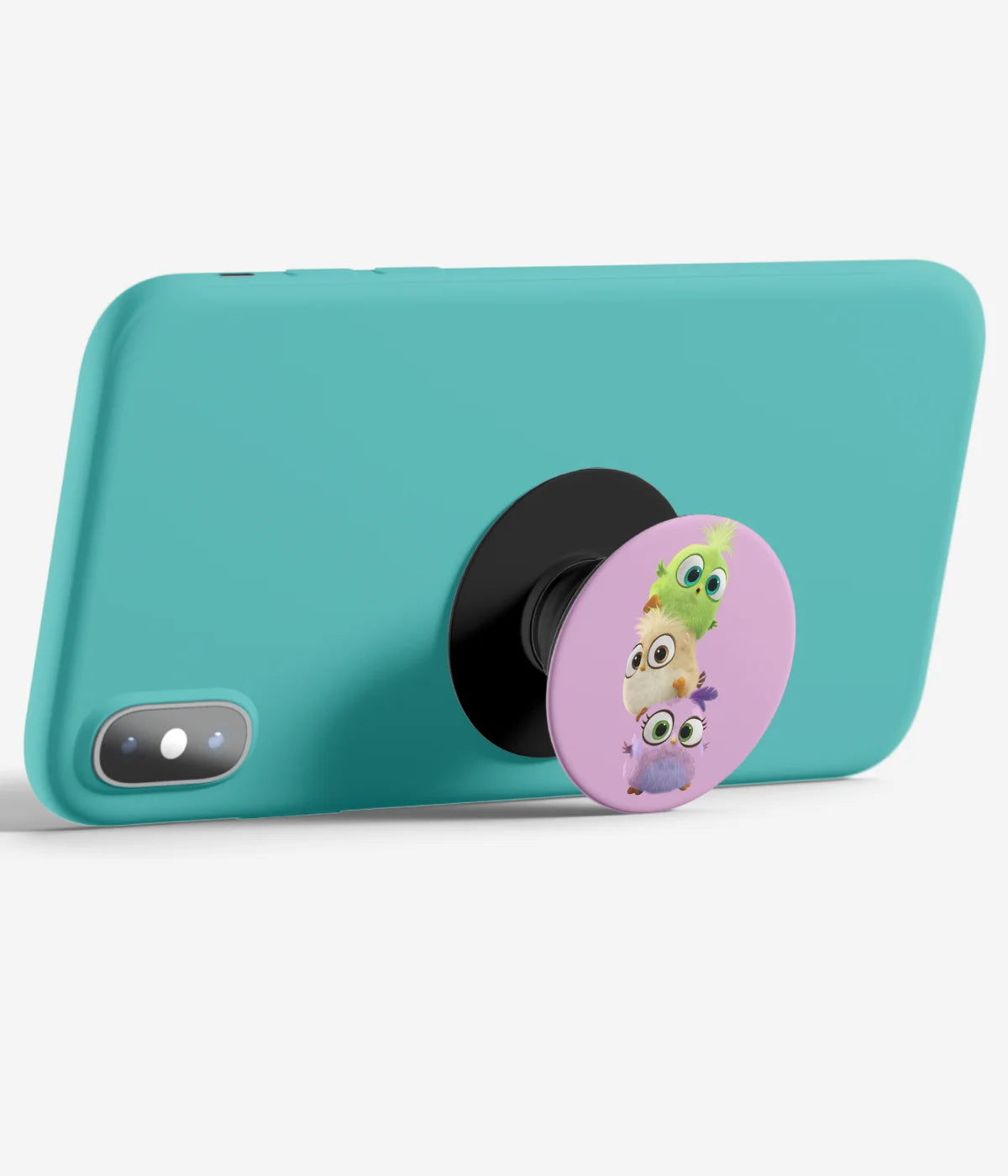 An image demonstrating how to use the phone grip as a stand to hold a mobile phone in landscape mode for hands-free viewing