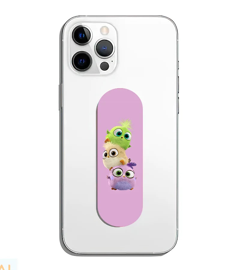 A phone grip slider applied to the back of a smartphone.
