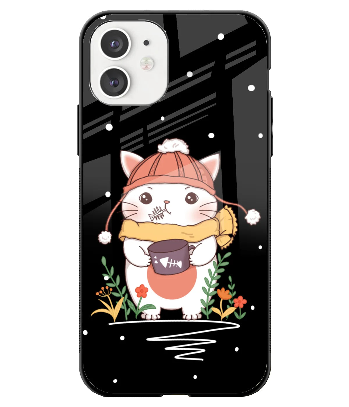 A front-on view of a glass phone case with a colorful design.