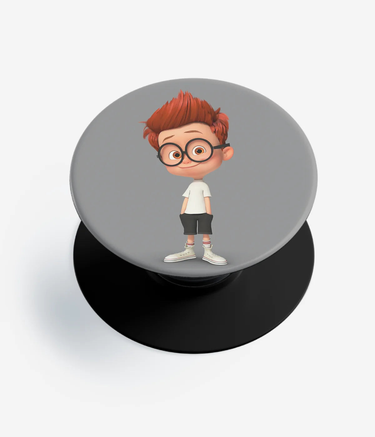 A top-down view of a phone grip holder on a clean white background