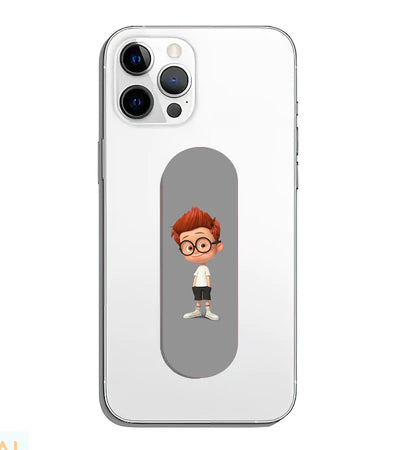 A phone grip slider applied to the back of a smartphone.