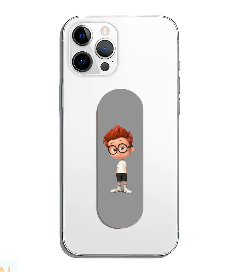 A phone grip slider applied to the back of a smartphone.