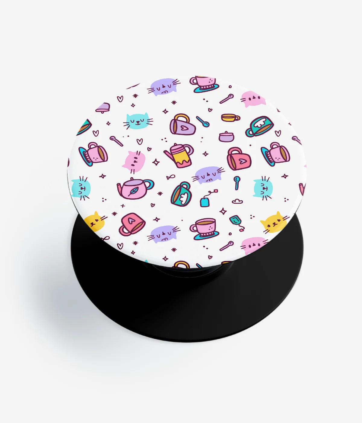 A top-down view of a phone grip holder on a clean white background