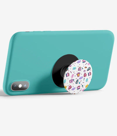 An image demonstrating how to use the phone grip as a stand to hold a mobile phone in landscape mode for hands-free viewing