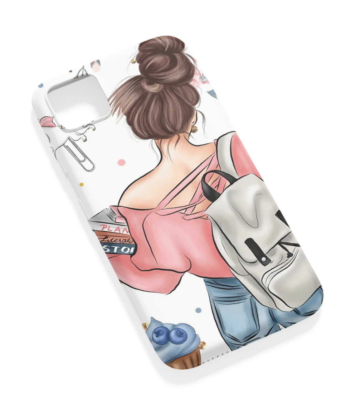 An angled view of a soft silicone case featuring a vibrant design.