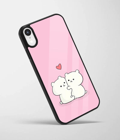 An angled view of a glass phone case featuring a vibrant design.