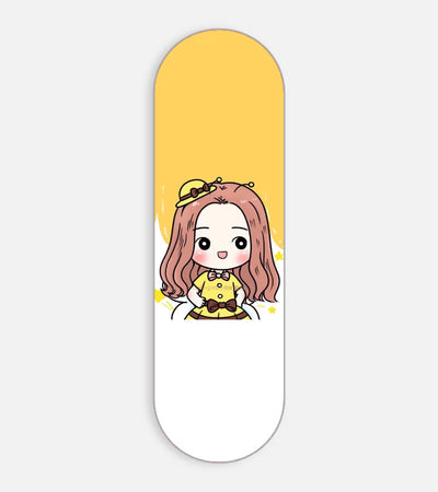 Mobile phone grip slider with a colorful design on a white background