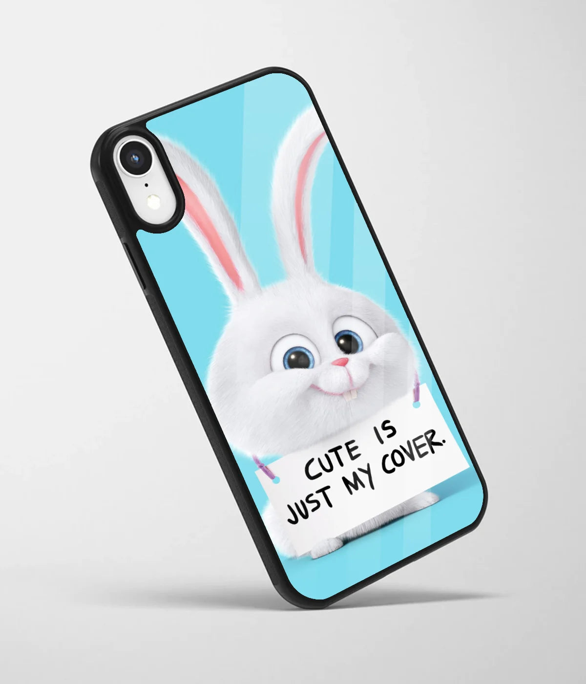 An angled view of a glass phone case featuring a vibrant design.