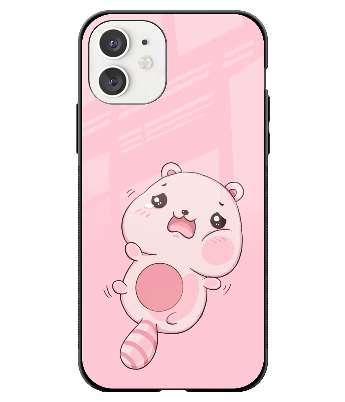 A front-on view of a glass phone case with a colorful design.