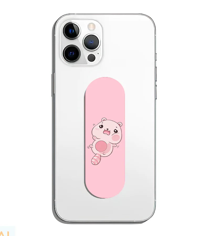 A phone grip slider applied to the back of a smartphone.