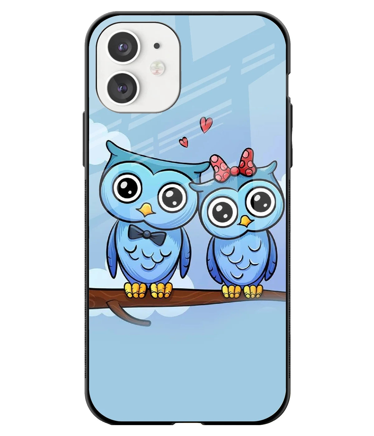 A front-on view of a glass phone case with a colorful design.