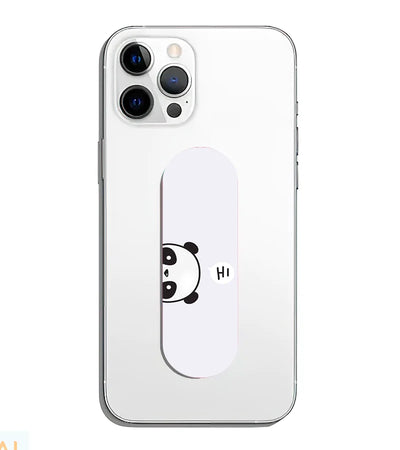 A phone grip slider applied to the back of a smartphone.