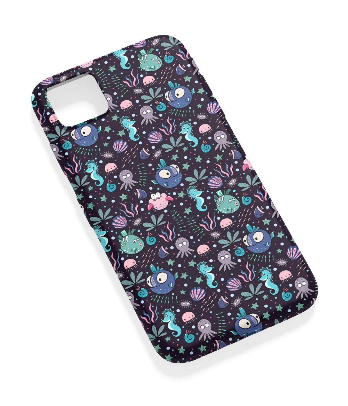 An angled view of a soft silicone case featuring a vibrant design.