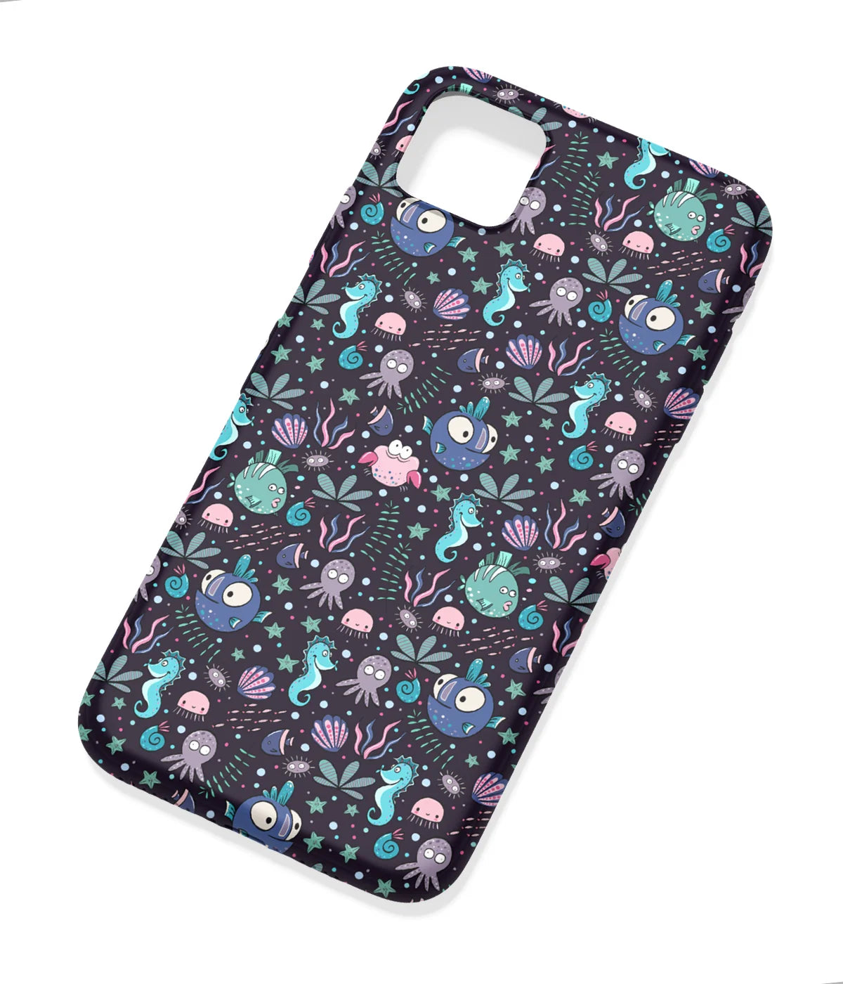 An angled view of a soft silicone case featuring a colorful design.