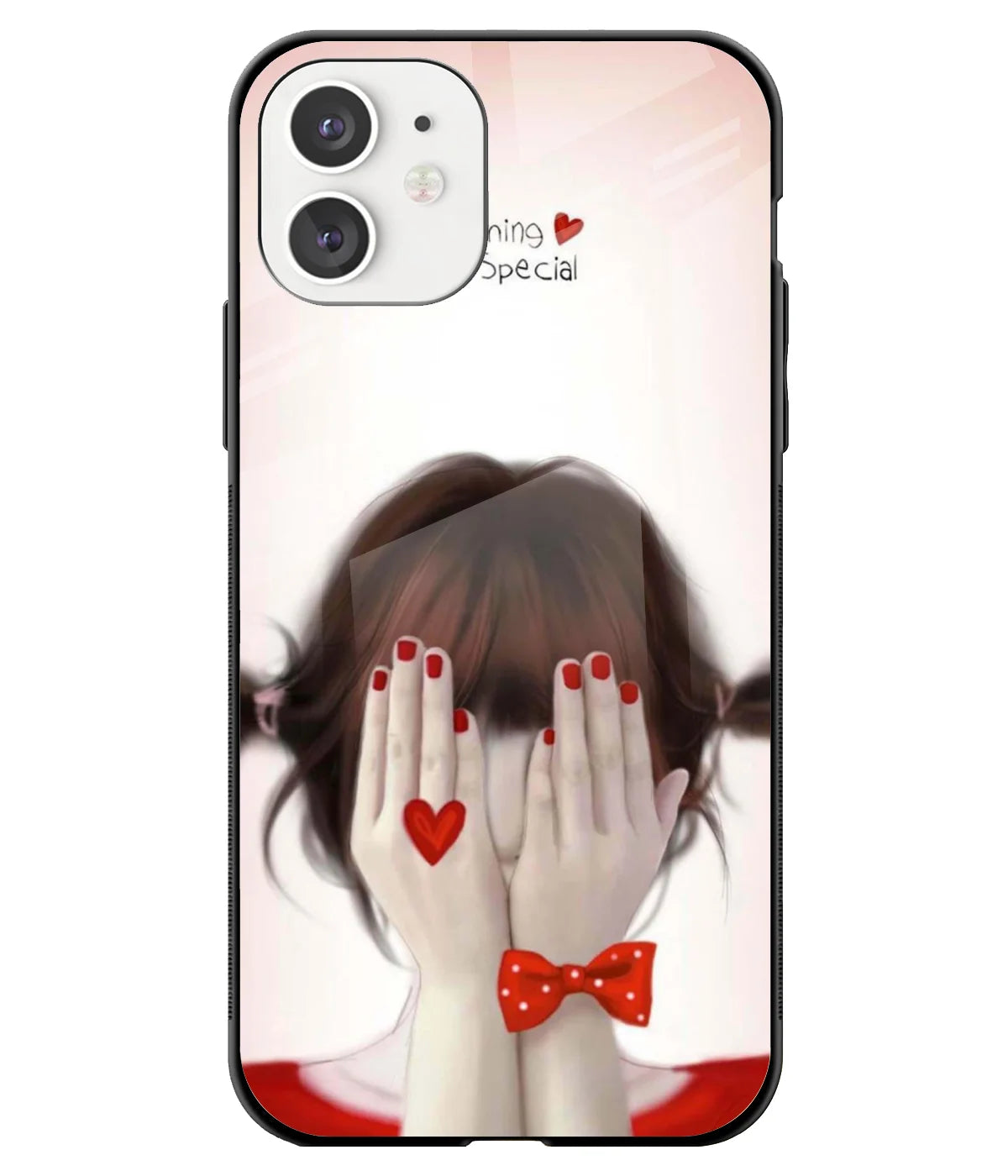 A front-on view of a glass phone case with a colorful design.