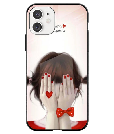 A front-on view of a glass phone case with a colorful design.