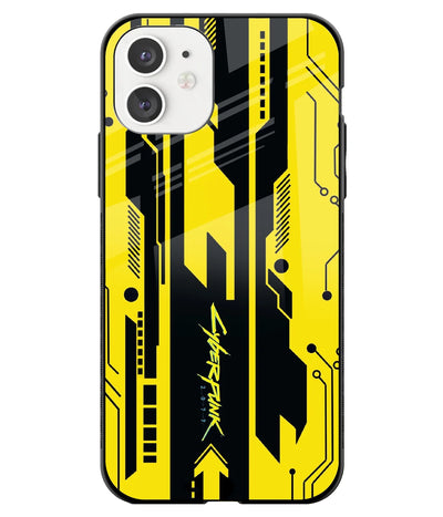 A front-on view of a glass phone case with a colorful design.