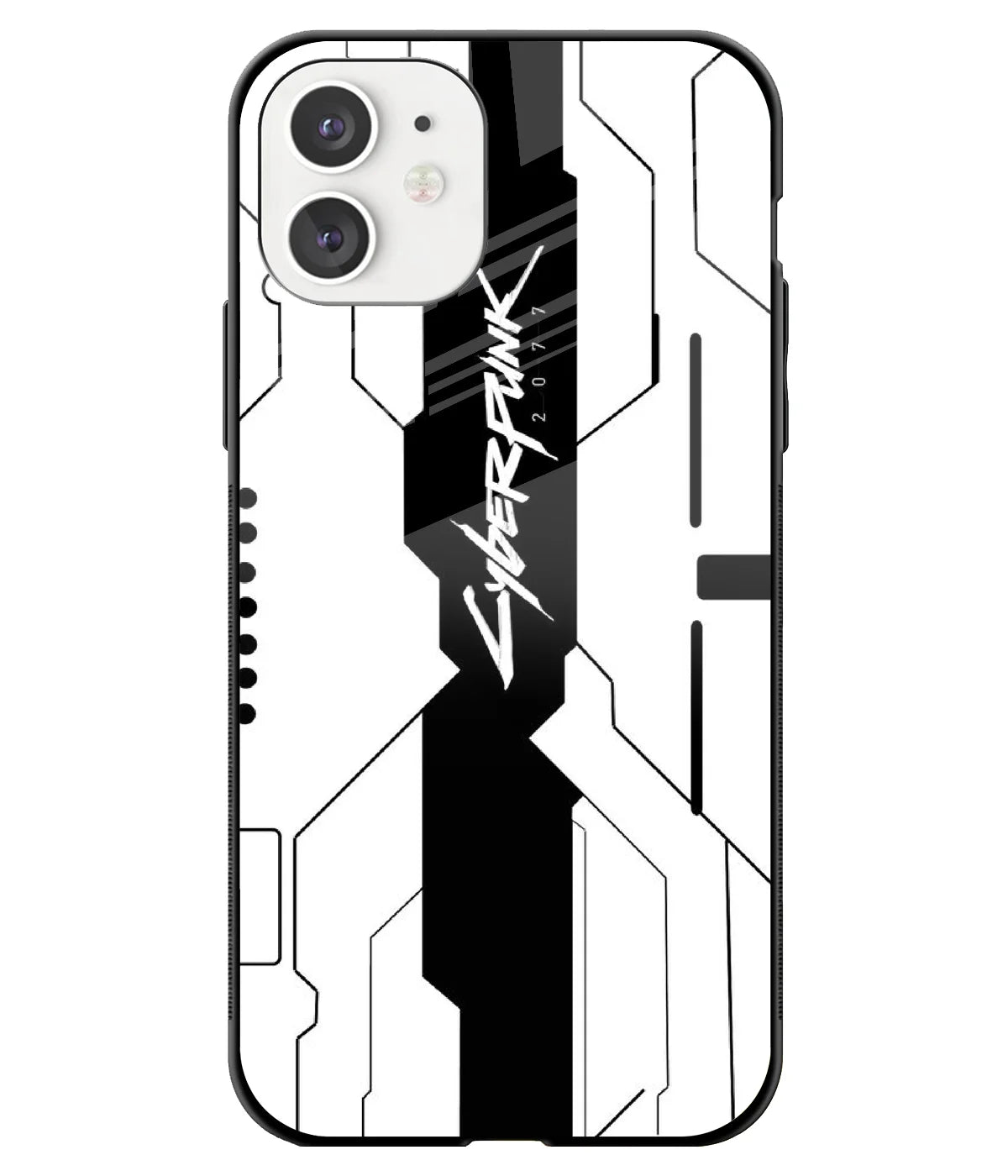 A front-on view of a glass phone case with a colorful design.
