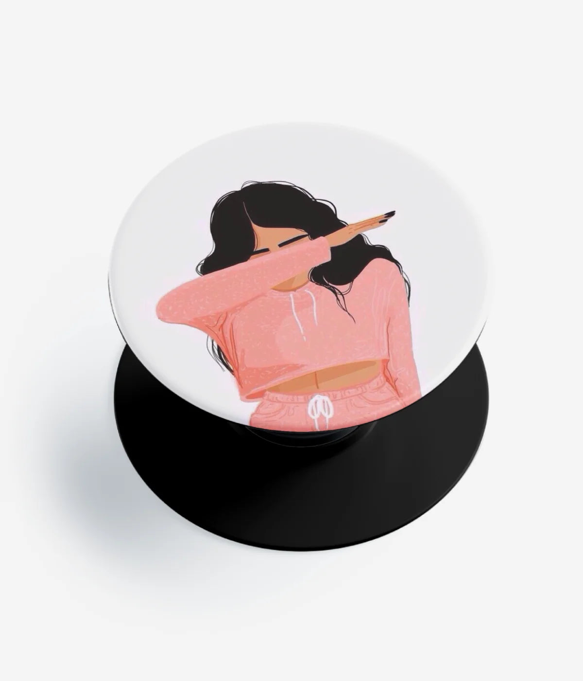 A top-down view of a phone grip holder on a clean white background