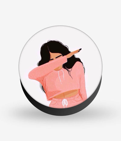 Mobile phone grip with a colorful design on a white background