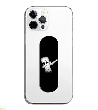 A phone grip slider applied to the back of a smartphone.