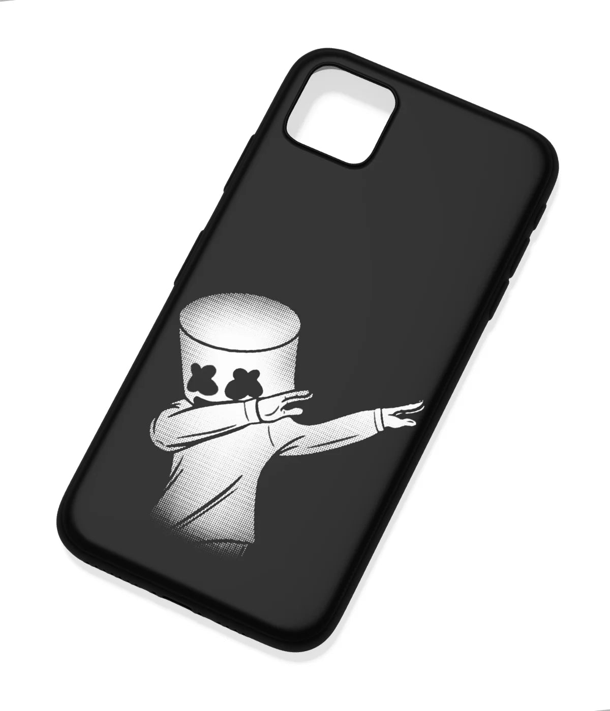 An angled view of a soft silicone case featuring a colorful design.