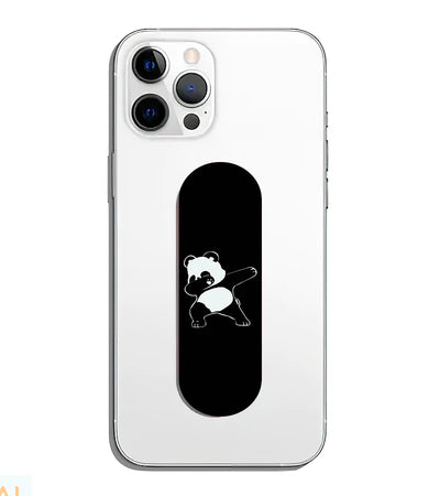 A phone grip slider applied to the back of a smartphone.