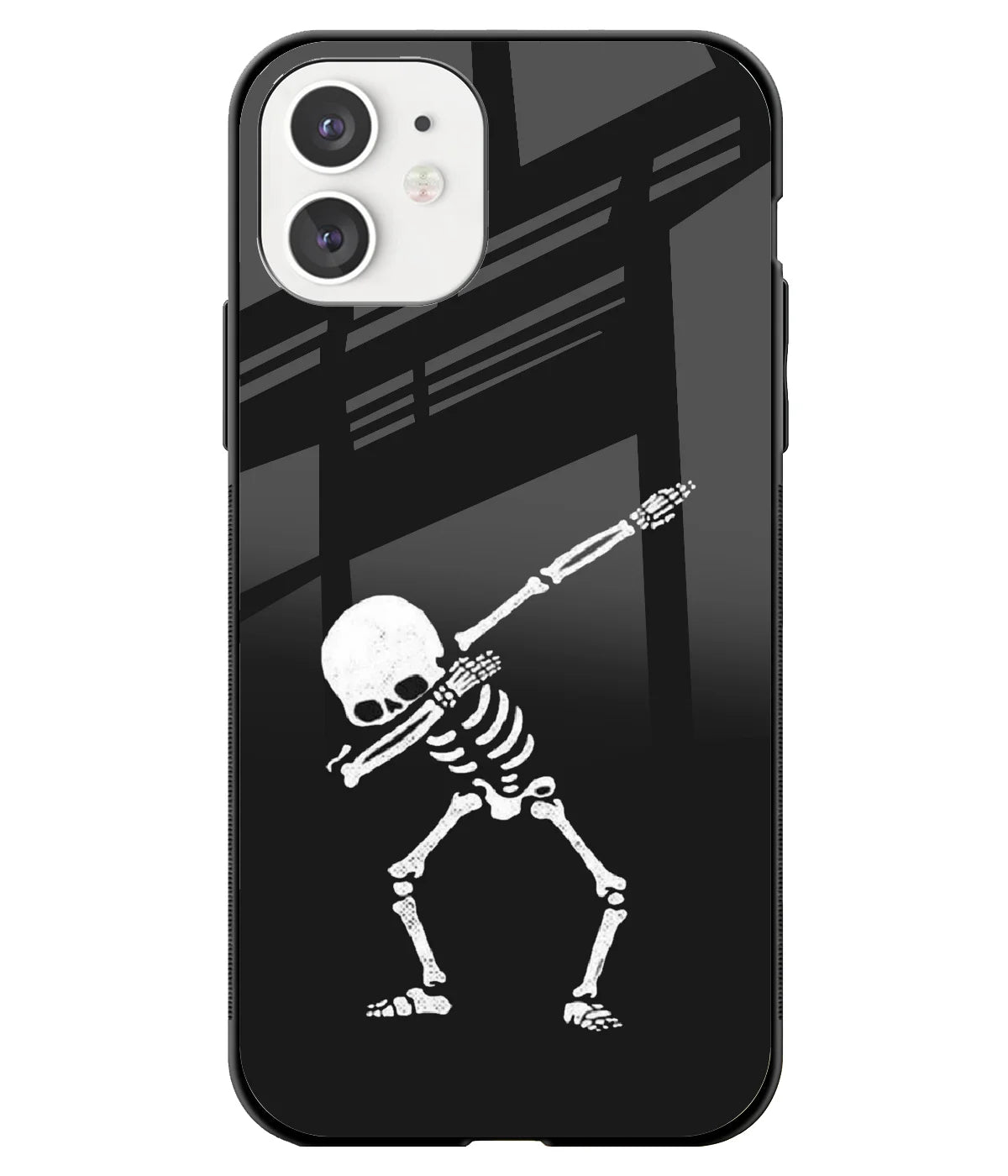 A front-on view of a glass phone case with a colorful design.