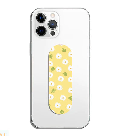 A phone grip slider applied to the back of a smartphone.