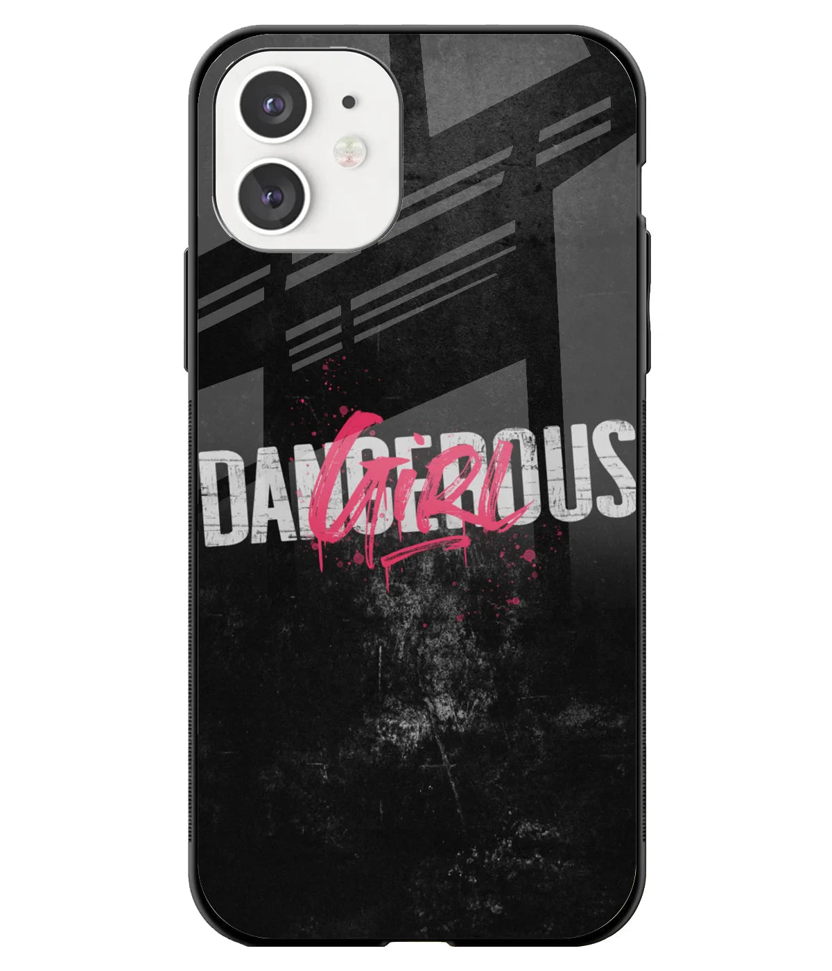 A front-on view of a glass phone case with a colorful design.