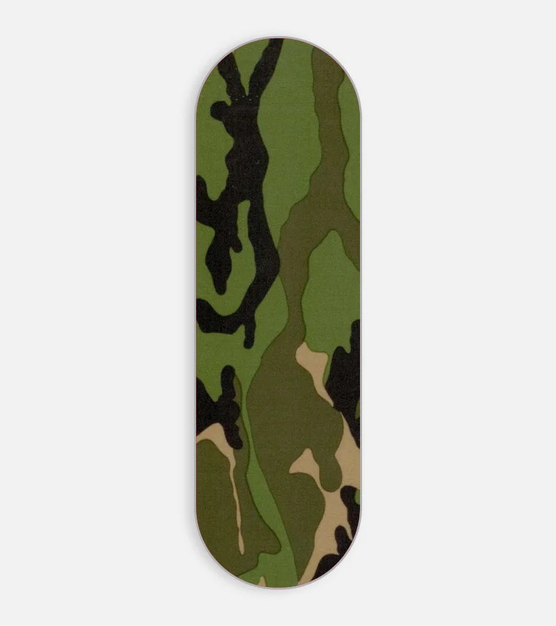 Mobile phone grip slider with a colorful design on a white background