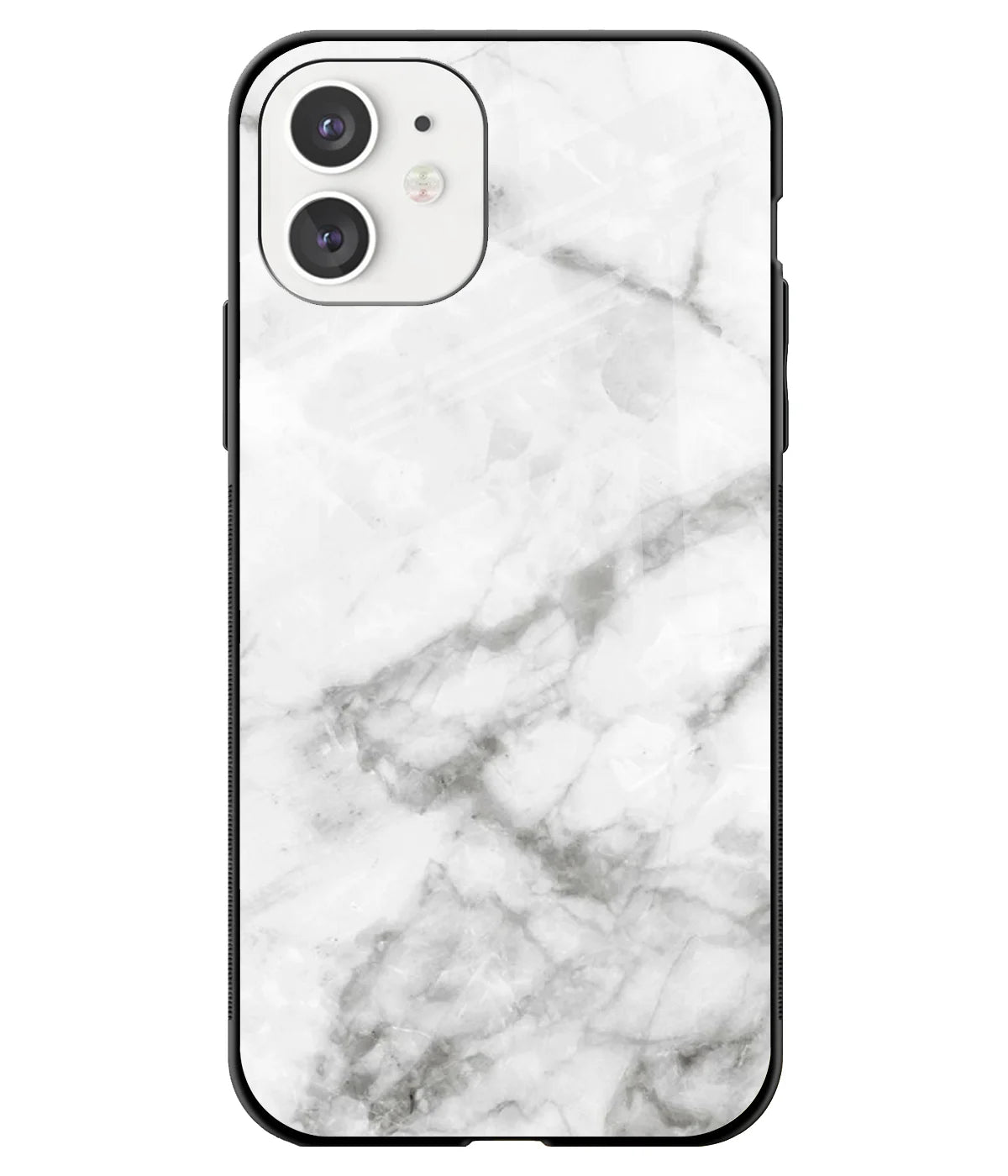 A front-on view of a glass phone case with a colorful design.