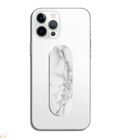 A phone grip slider applied to the back of a smartphone.