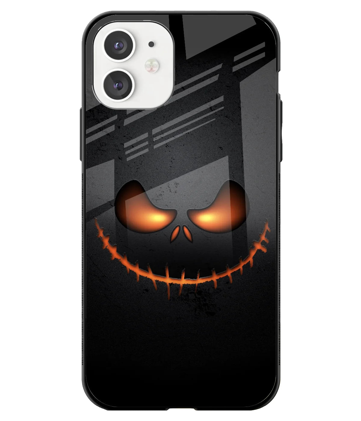 A front-on view of a glass phone case with a colorful design.