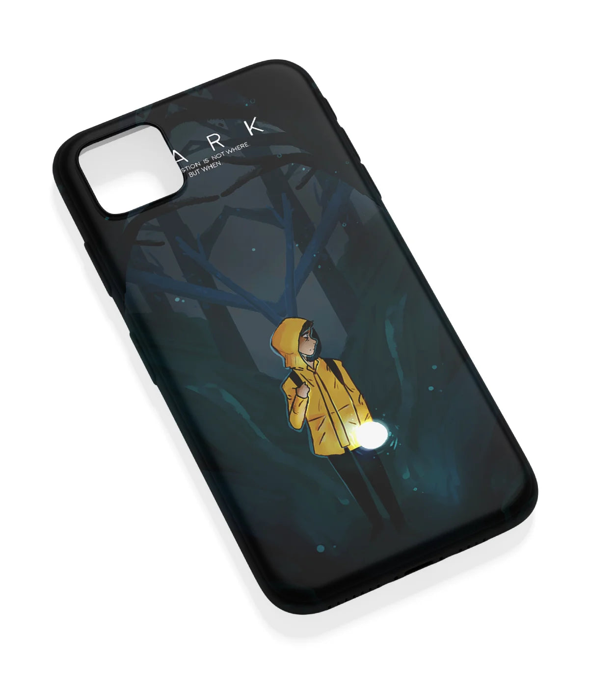 An angled view of a soft silicone case featuring a vibrant design.