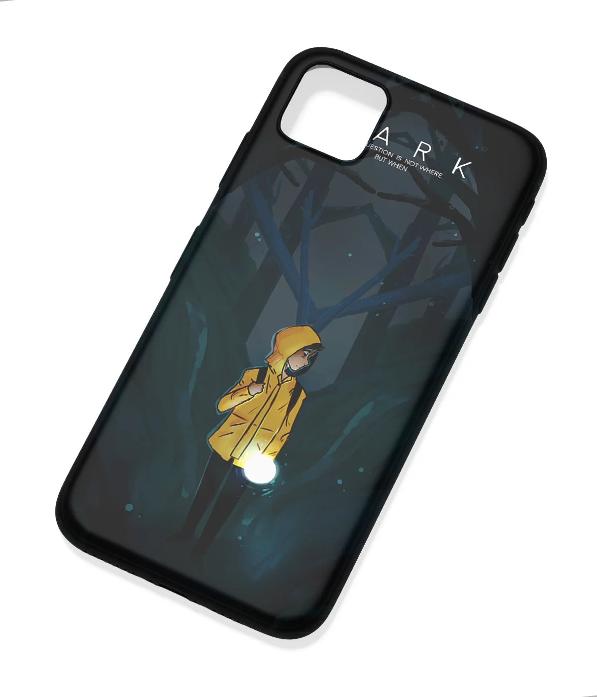 An angled view of a soft silicone case featuring a colorful design.