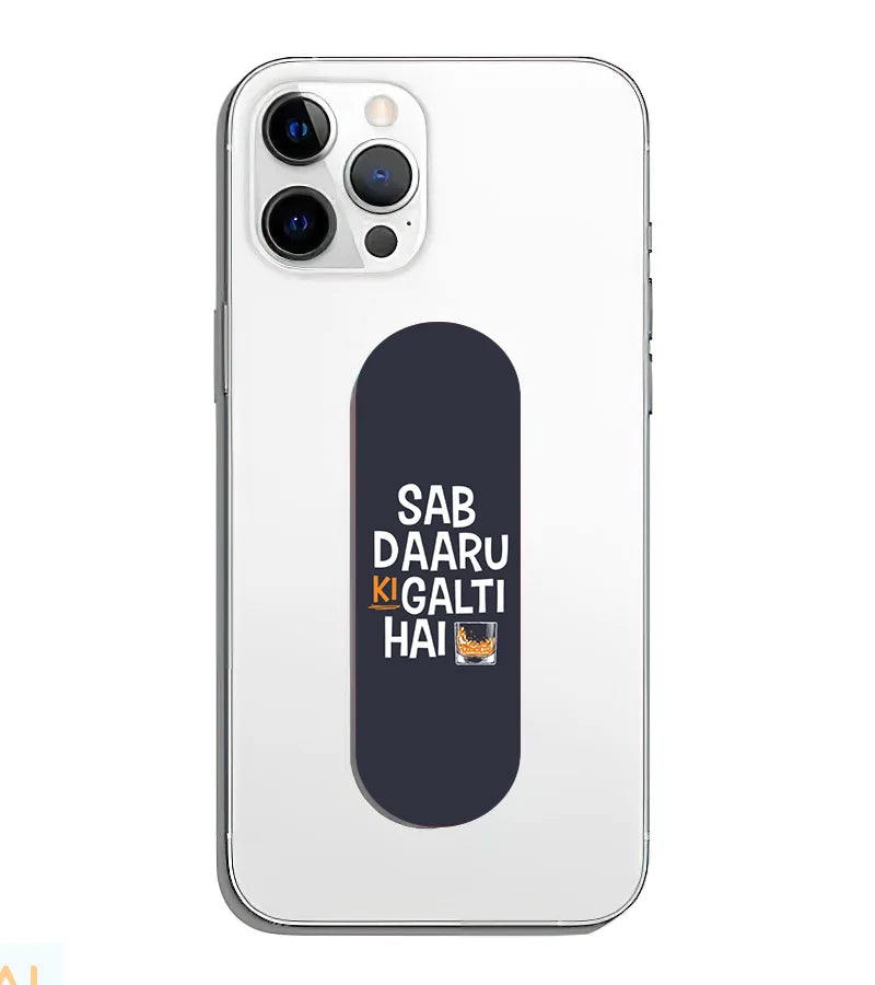 A phone grip slider applied to the back of a smartphone.