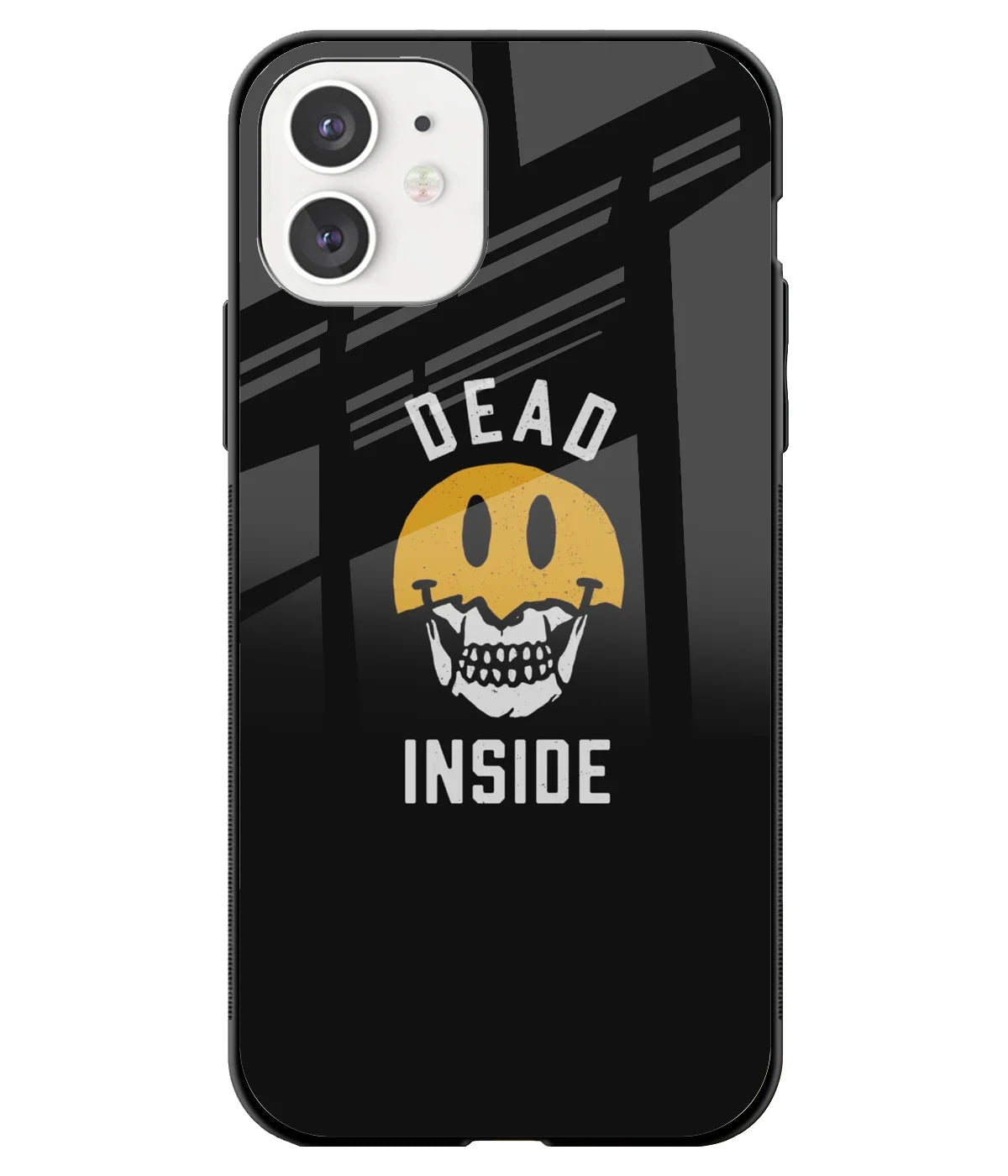 A front-on view of a glass phone case with a colorful design.