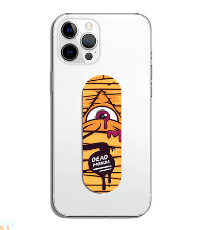 A phone grip slider applied to the back of a smartphone.