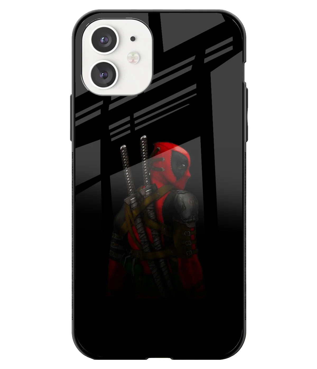 A front-on view of a glass phone case with a colorful design.