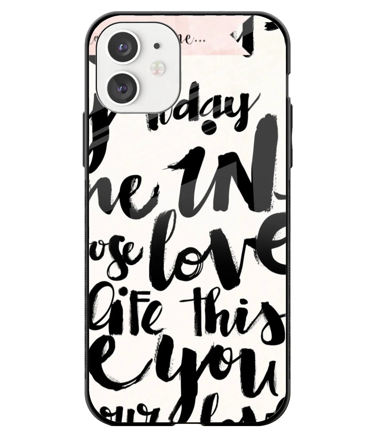 A front-on view of a glass phone case with a colorful design.