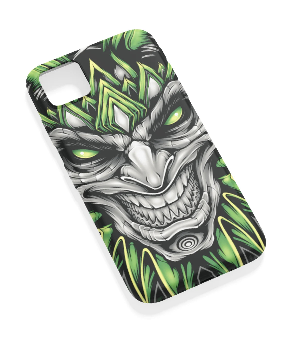 An angled view of a soft silicone case featuring a vibrant design.