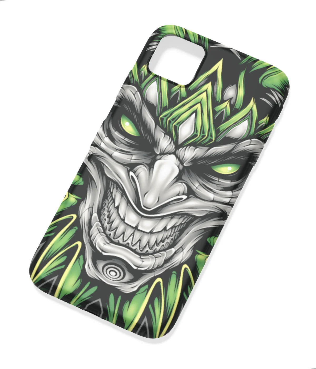 An angled view of a soft silicone case featuring a colorful design.