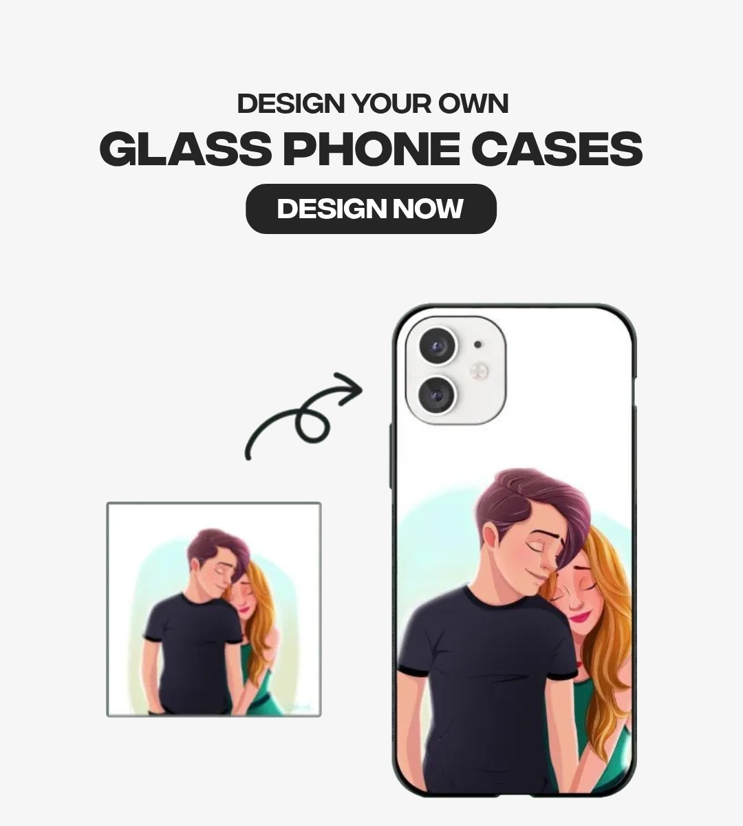 Banner for Custom Glass Phone Cases illustrating the personalization process where users upload a photo to create a premium printed glass cover.
