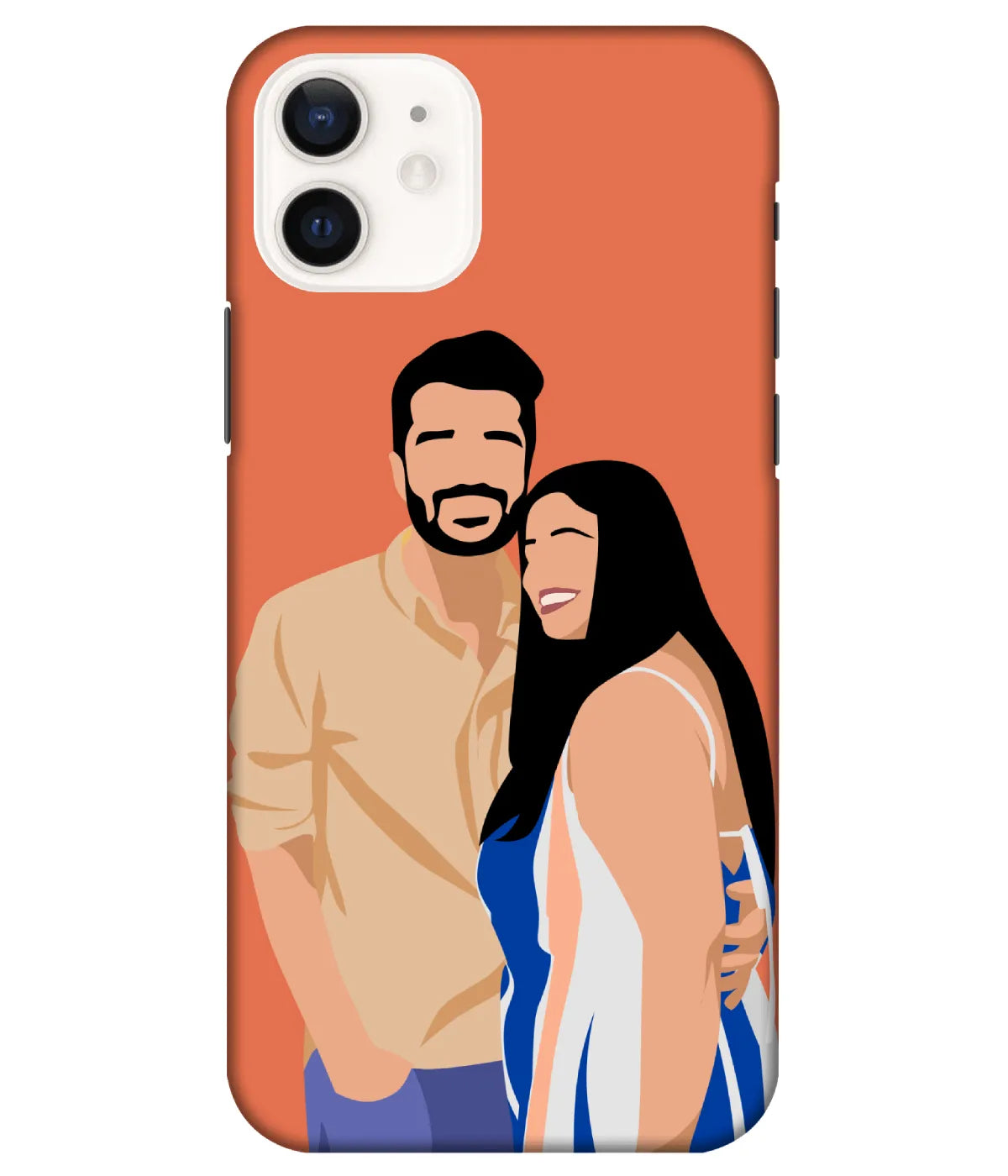 Digital illustration slim hard phone case featuring a custom faceless portrait of a couple on an orange background.