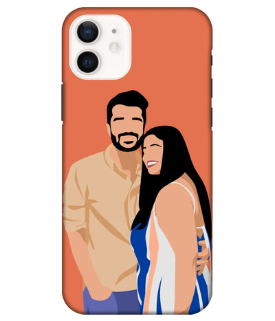 Digital illustration slim hard phone case featuring a custom faceless portrait of a couple on an orange background.