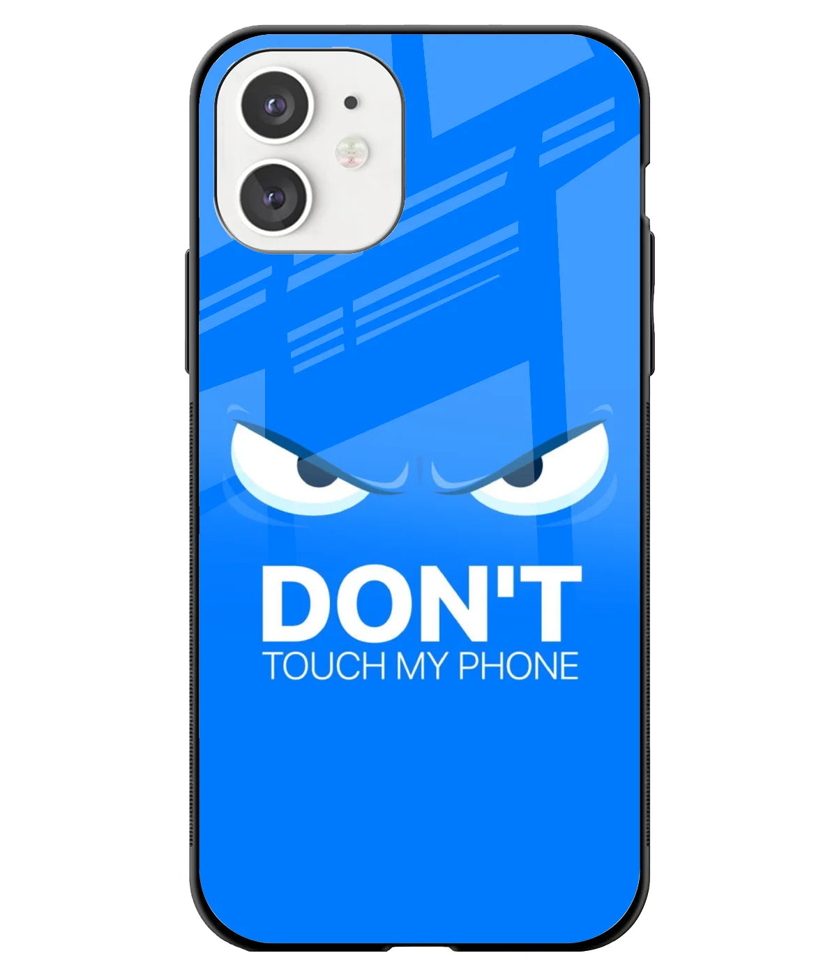 A front-on view of a glass phone case with a colorful design.