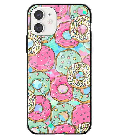 A front-on view of a glass phone case with a colorful design.