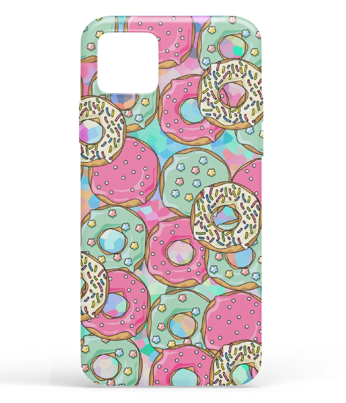 A front-on view of soft silicone phone case with a colorful design.
